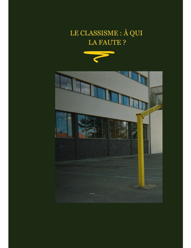 Couverture du zine Le classisme&nbsp;: à qui la faute&nbsp;? montrant une cour d'école